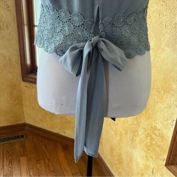 Self Esteem sage Green crochet Trimmed Top w/ cute bow behind women's XL - Picture 2 of 11